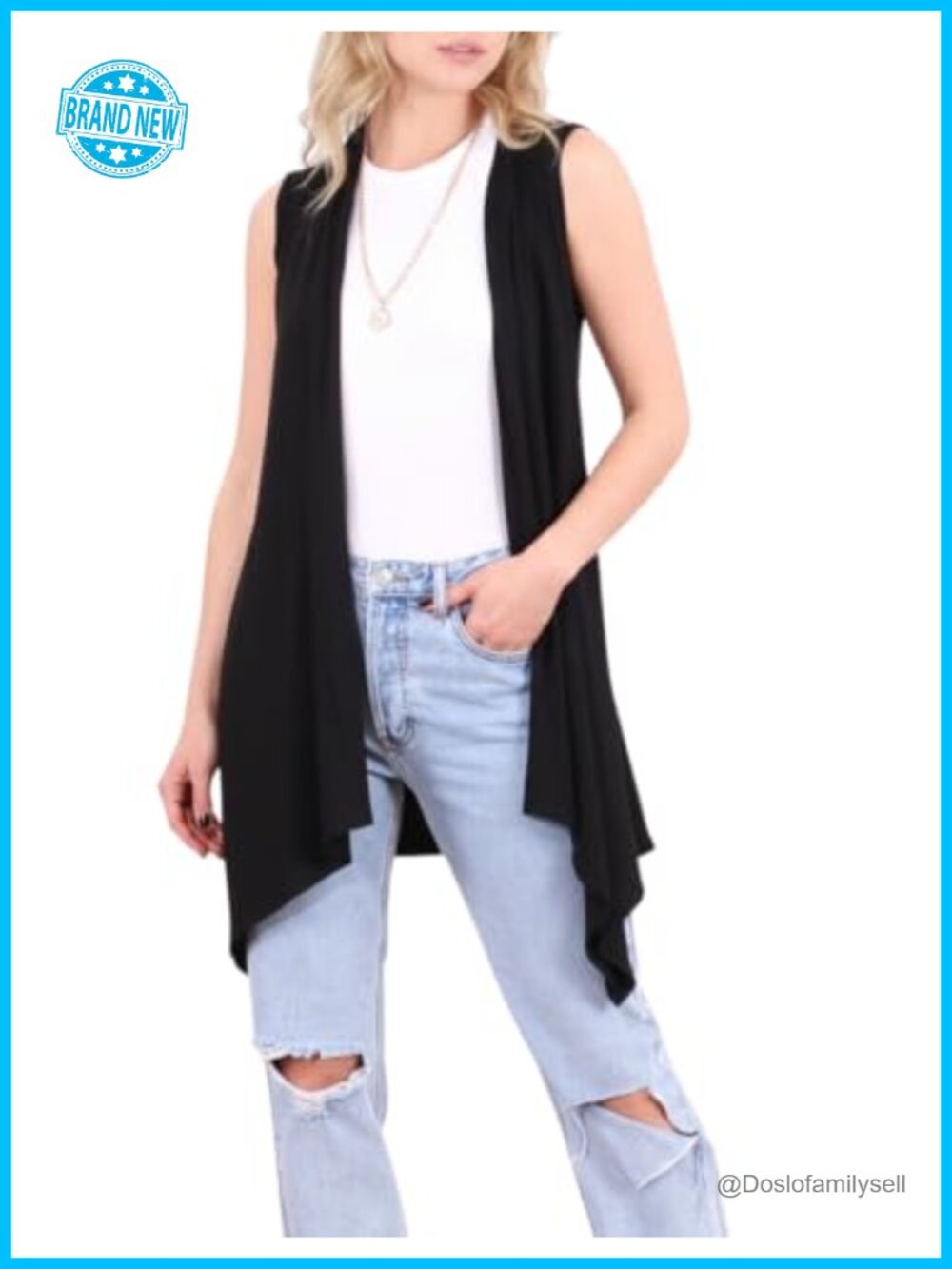 Sleeveless Open Front Cardigan Vest Flowy Long Sweater Knit Layer